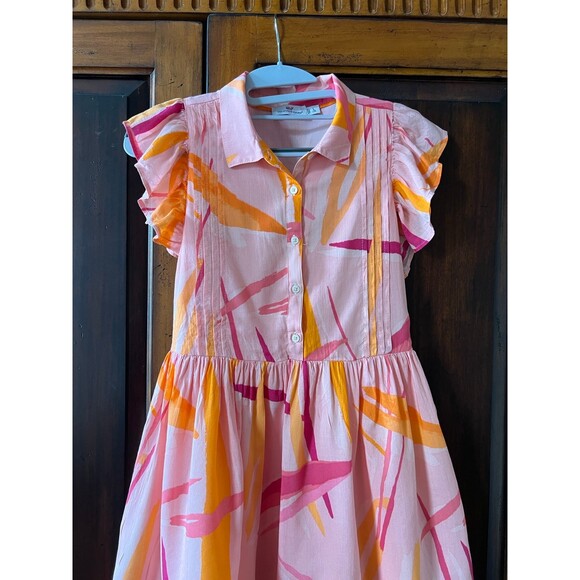 vineyard vines Other - Vineyard Vines Shirt Dress Girls L Pink Orange Abstract Collared Button